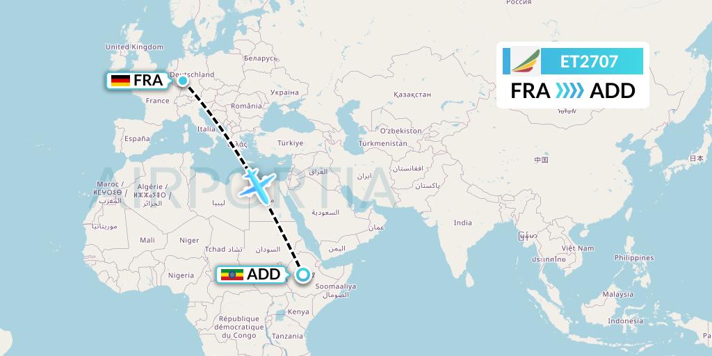 ET2707 Ethiopian Airlines Flight Map: Frankfurt to Addis Ababa