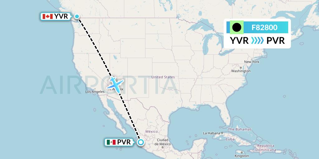F82800 Flair Airlines Flight Map: Vancouver to Puerto Vallarta