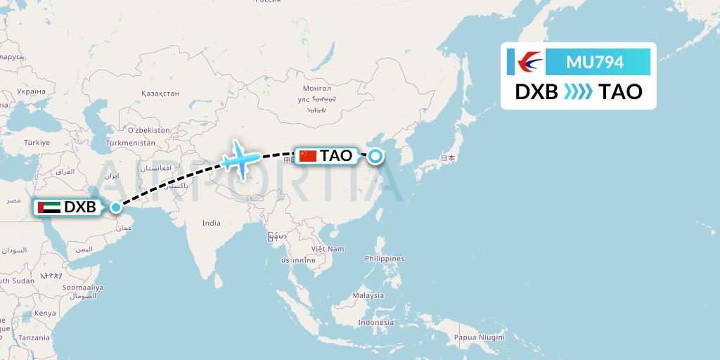 MU794 China Eastern Airlines Flight Map: Dubai to Qingdao