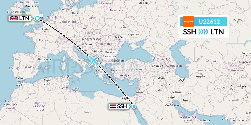 U22612 EasyJet Flight Map: Sharm el-Sheikh to London