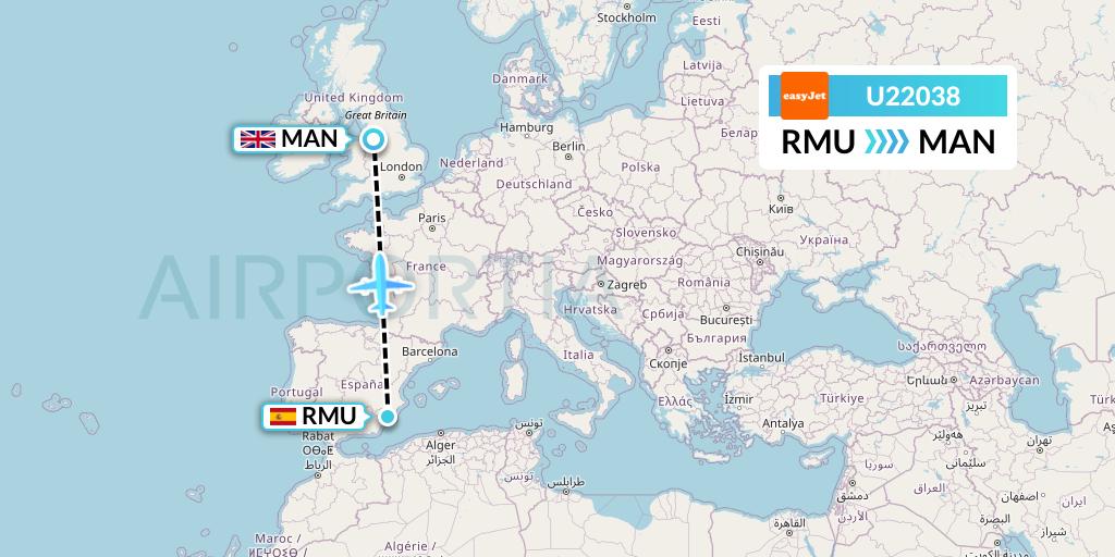 U22038 EasyJet Flight Map: Murcia to Manchester