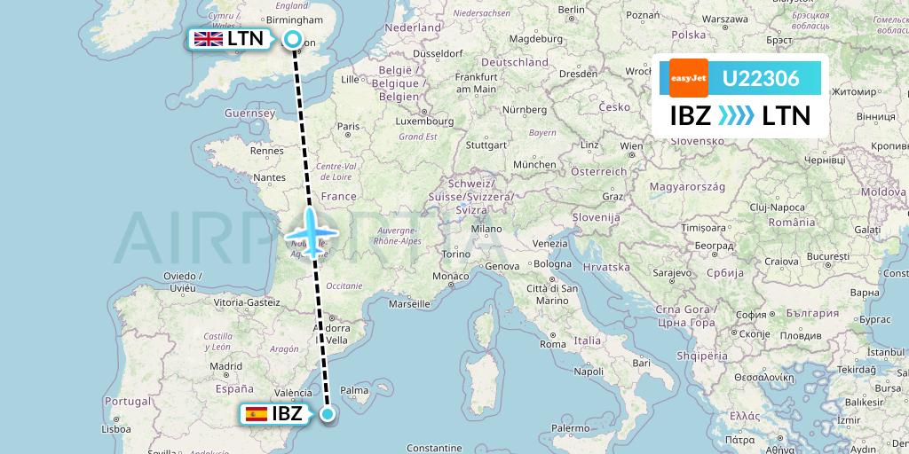 U22306 EasyJet Flight Map: Ibiza to London