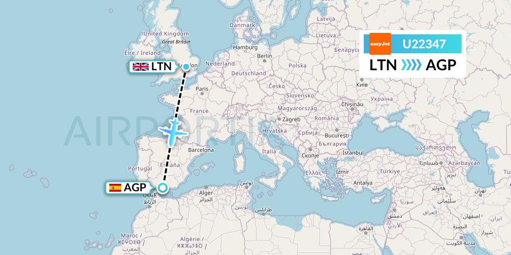 U22347 EasyJet Flight Map: London to Malaga