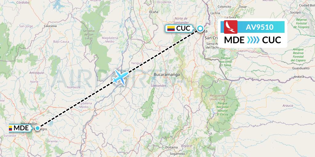 AV9510 Avianca Flight Map: Medellin to Cucuta