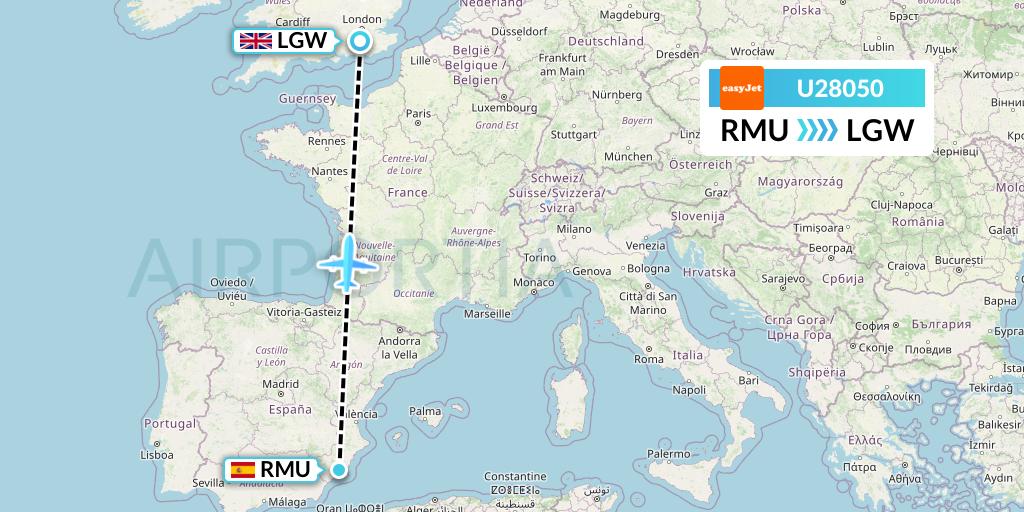 U28050 EasyJet Flight Map: Murcia to London