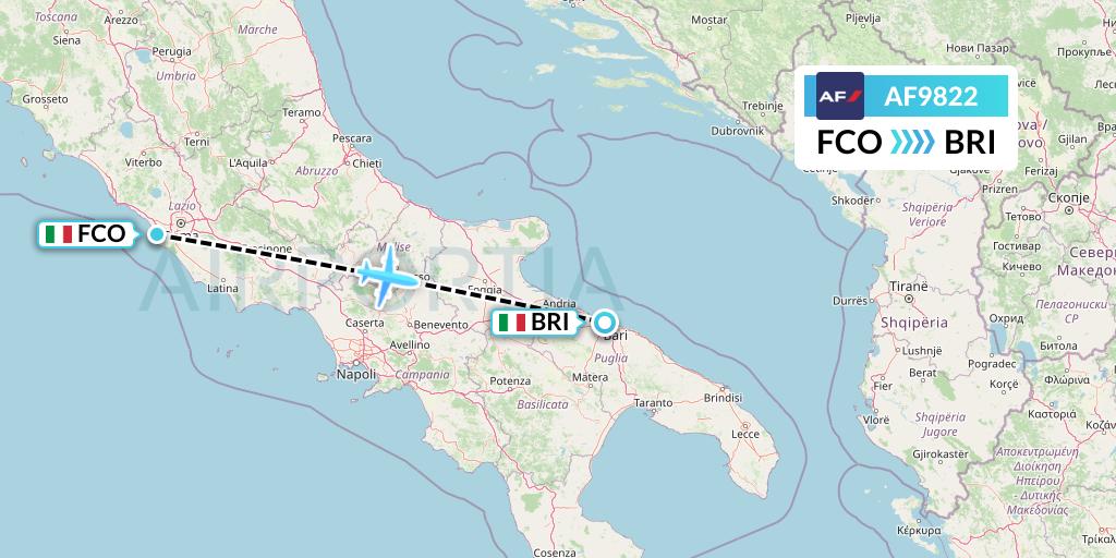 AF9822 Air France Flight Map: Rome to Bari
