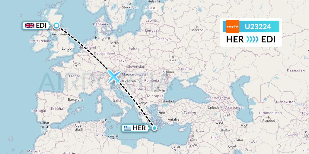 U23224 EasyJet Flight Map: Heraklion to Edinburgh