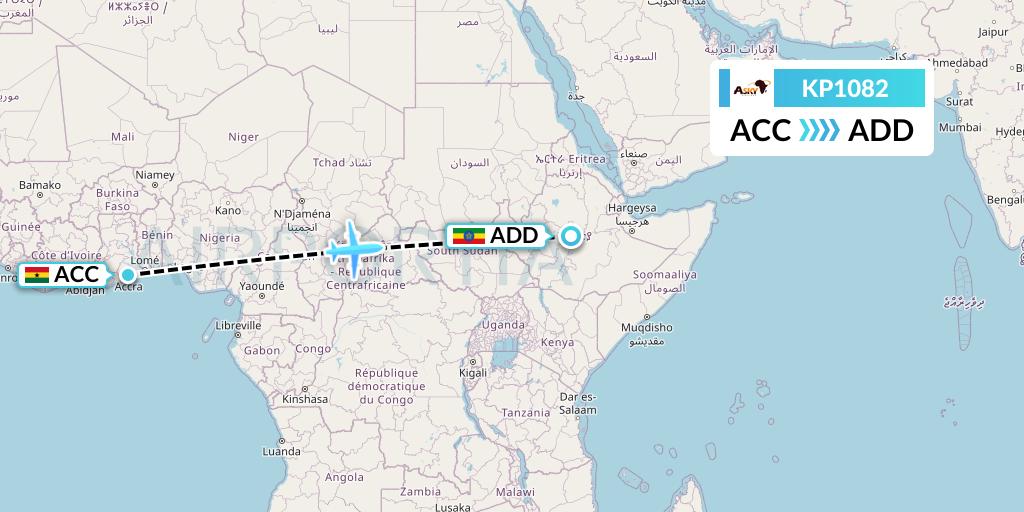 KP1082 ASKY Flight Map: Accra to Addis Ababa