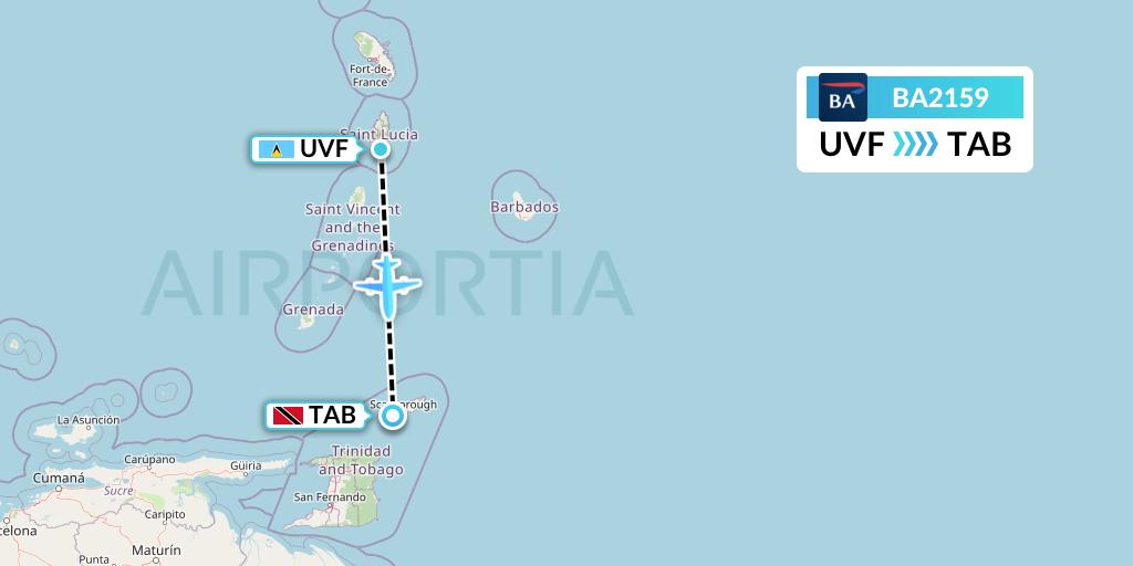 BA2159 British Airways Flight Map: Vieux Fort to Scarborough