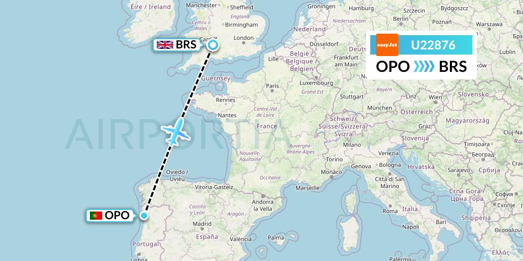U22876 EasyJet Flight Map: Porto to Bristol