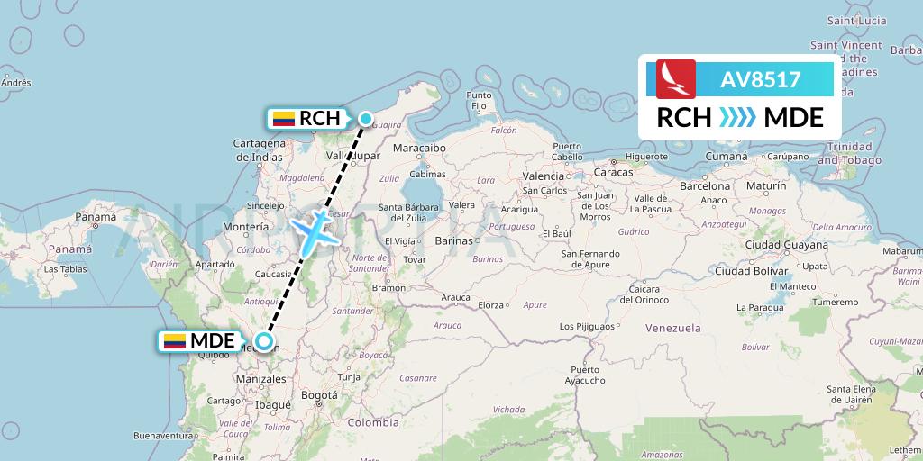 AV8517 Avianca Flight Map: Riohacha to Medellin