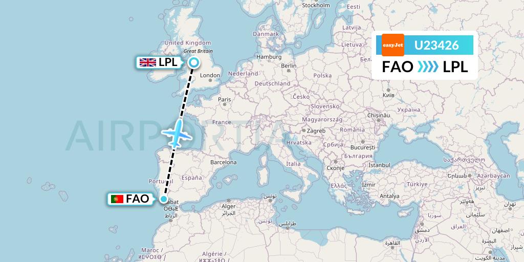 U23426 EasyJet Flight Map: Faro to Liverpool