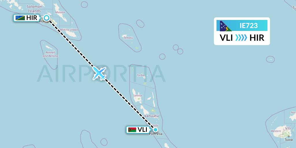 IE723 Solomon Airlines Flight Map: Port Vila to Honiara