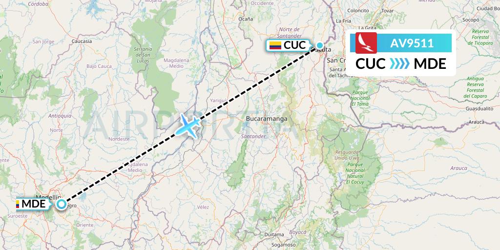 AV9511 Avianca Flight Map: Cucuta to Medellin