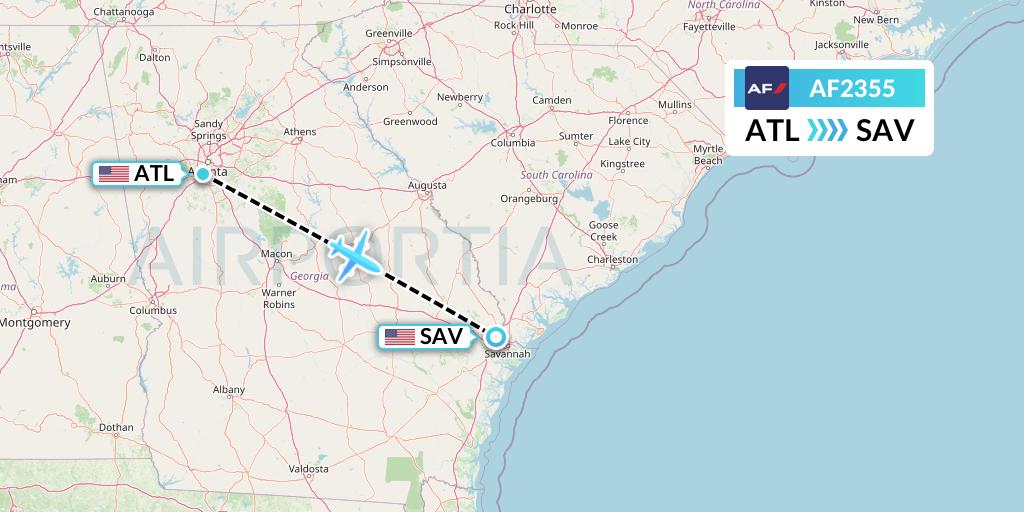 AF2355 Air France Flight Map: Atlanta to Savannah