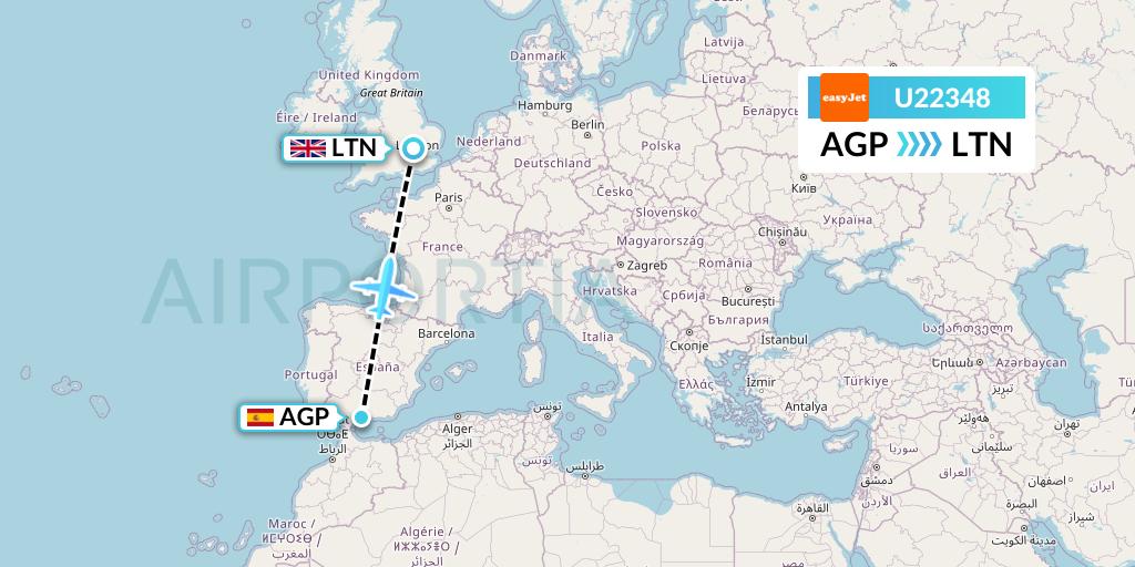 U22348 EasyJet Flight Map: Malaga to London