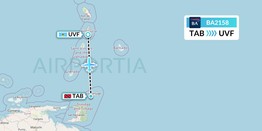 BA2158 British Airways Flight Map: Scarborough to Vieux Fort