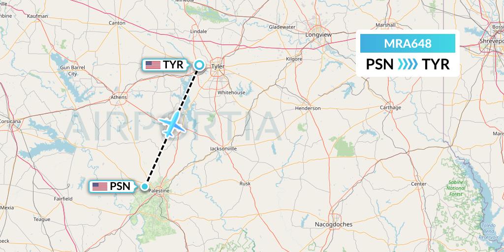 MRA648 Martinaire Flight Map: Palestine to Tyler