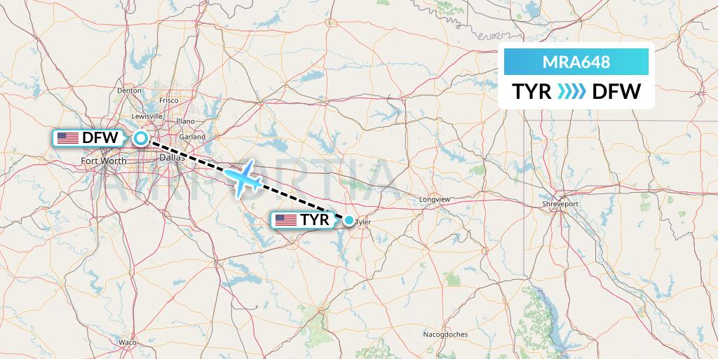 MRA648 Martinaire Flight Map: Tyler to Dallas