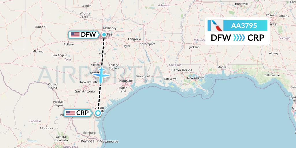 AA3795 American Airlines Flight Map: Dallas to Corpus Christi