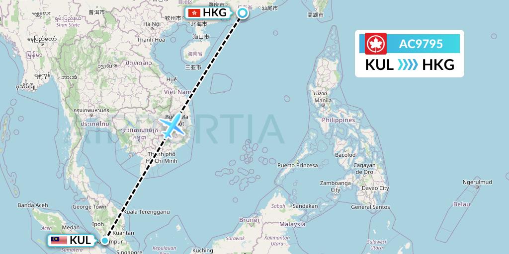 AC9795 Air Canada Flight Map: Kuala Lumpur to Hong Kong