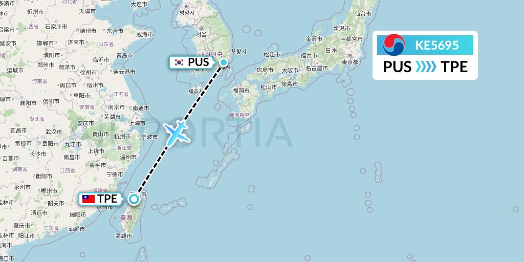 KE5695 Korean Air Flight Map: Busan to Taipei