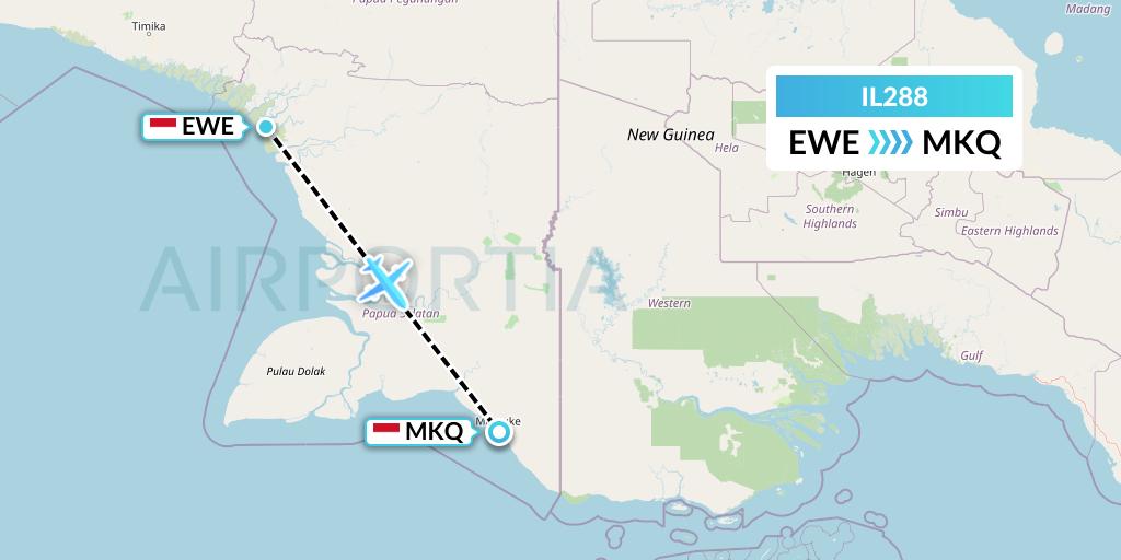 IL288 Trigana Air Service Flight Map: Ewer-Papua Island to Merauke-Papua Island