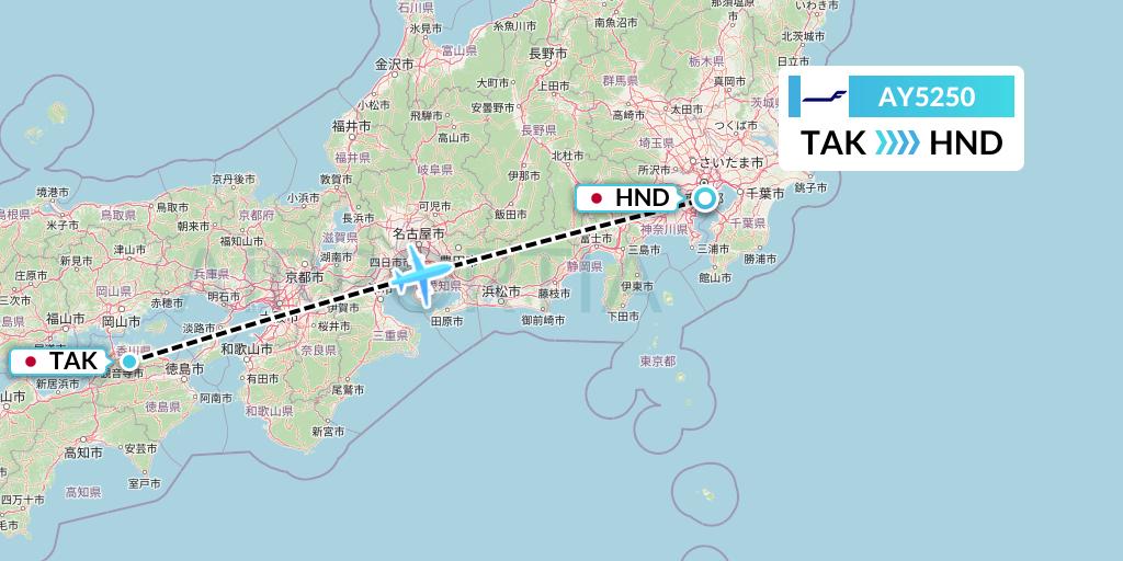 AY5250 Finnair Flight Map: Takamatsu to Tokyo