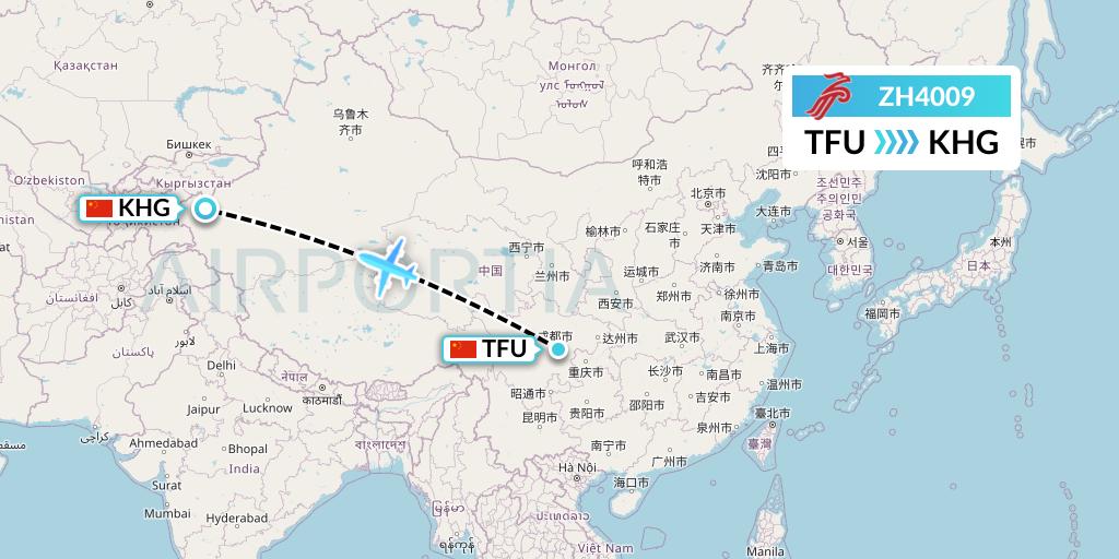 ZH4009 Shenzhen Airlines Flight Map: Chengdu to Kashgar