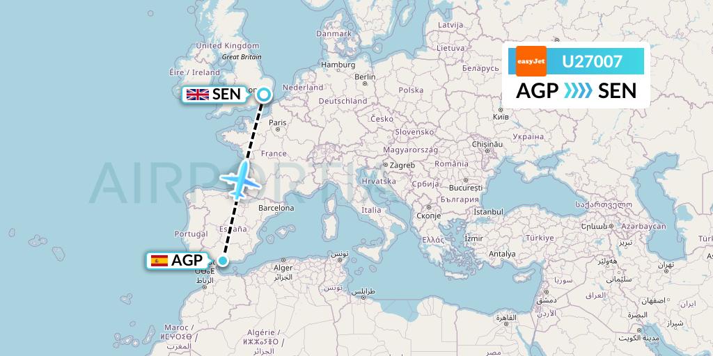 U27007 EasyJet Flight Map: Malaga to Southend