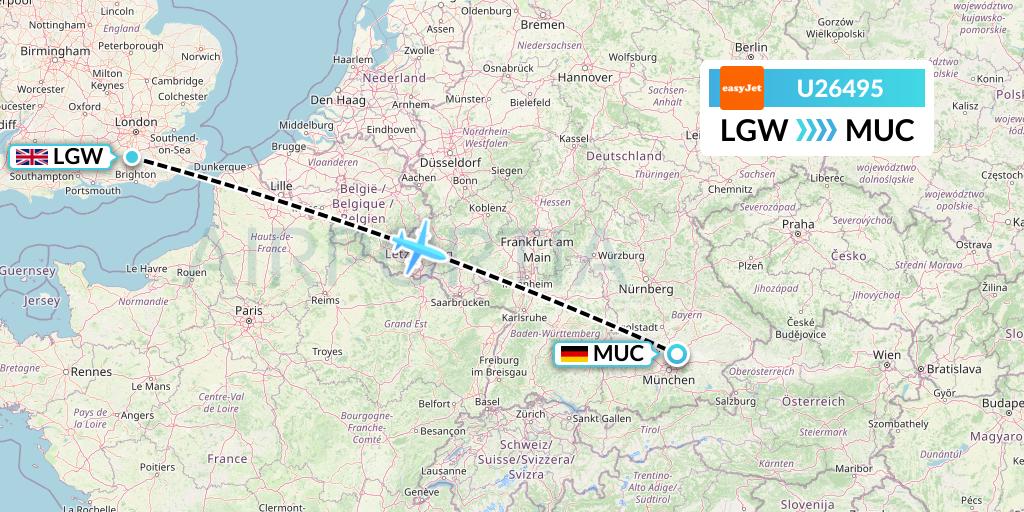U26495 EasyJet Flight Map: London to Munich