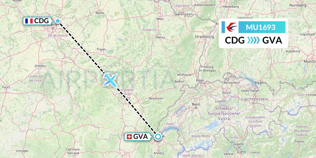 MU1693 China Eastern Airlines Flight Map: Paris to Geneva