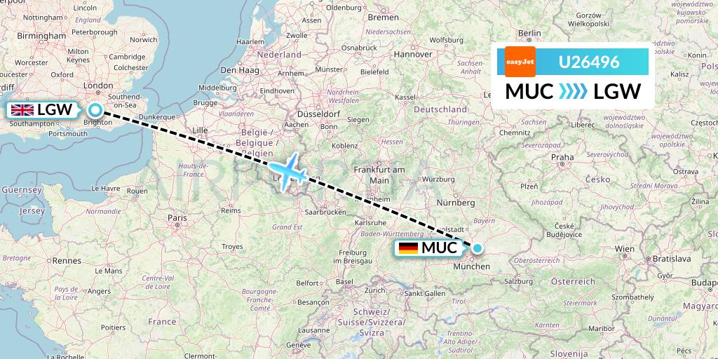 U26496 EasyJet Flight Map: Munich to London