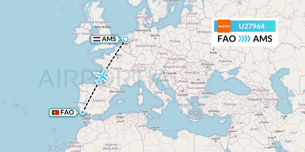 U27964 EasyJet Flight Map: Faro to Amsterdam