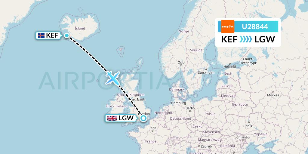 U28844 EasyJet Flight Map: Reykjavik to London