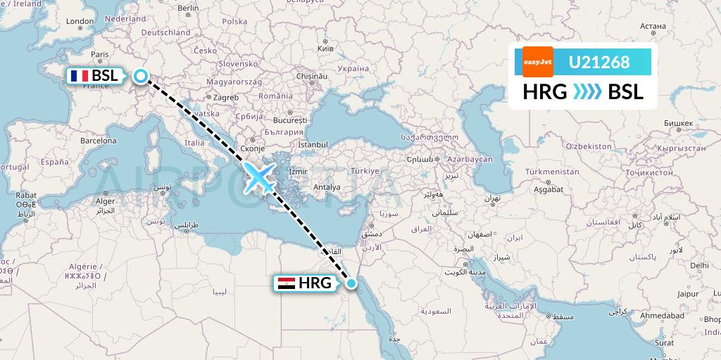 U21268 EasyJet Flight Map: Hurghada to Basel