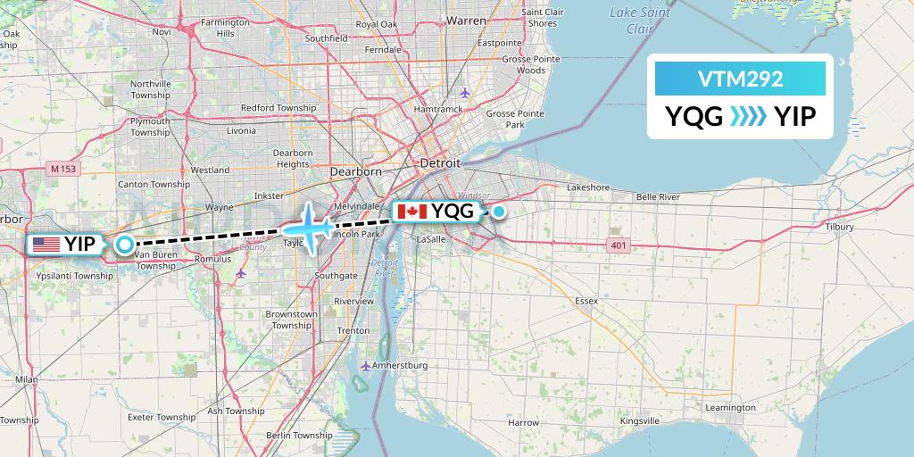 VTM292 Aeronaves TSM Flight Map: Windsor to Detroit