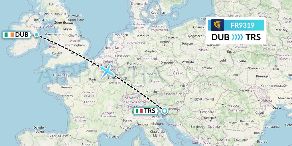 FR9319 Ryanair Flight Map: Dublin to Trieste