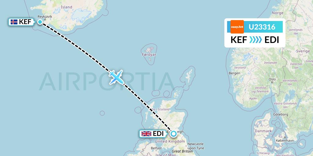 U23316 EasyJet Flight Map: Reykjavik to Edinburgh