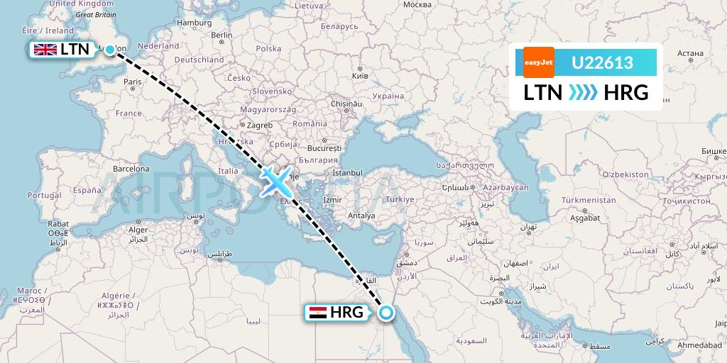 U22613 EasyJet Flight Map: London to Hurghada