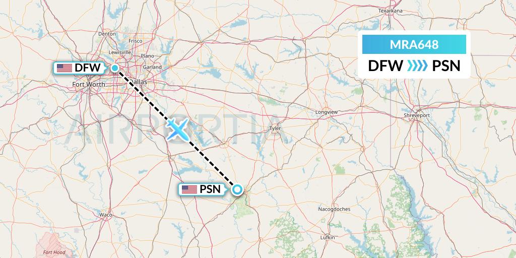 MRA648 Martinaire Flight Map: Dallas to Palestine