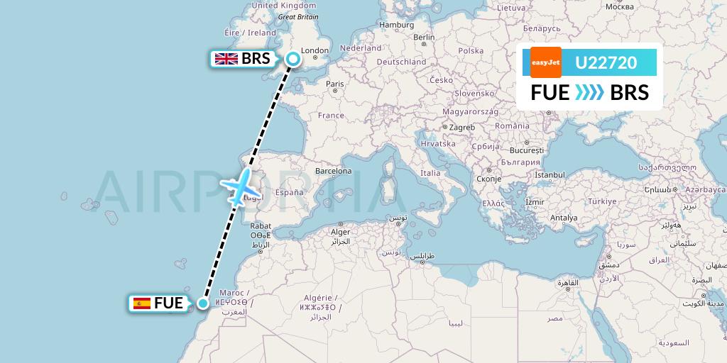 U22720 EasyJet Flight Map: Fuerteventura to Bristol