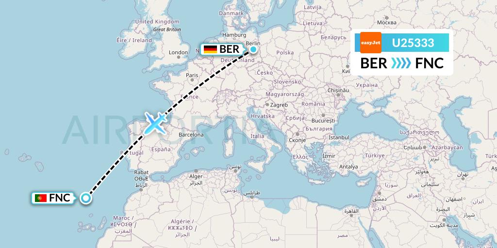 U25333 EasyJet Flight Map: Berlin to Funchal