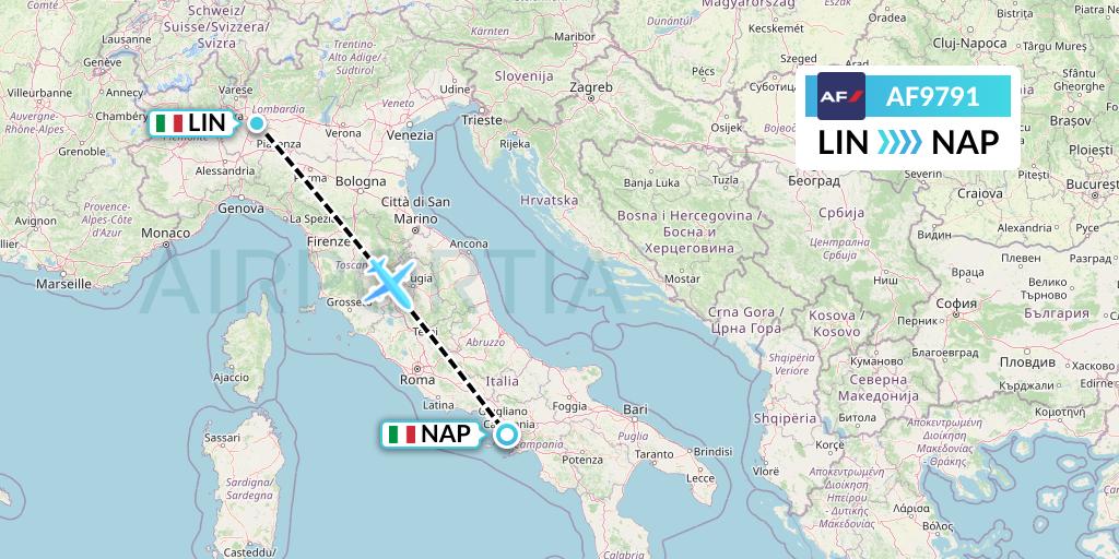 AF9791 Air France Flight Map: Milan to Naples