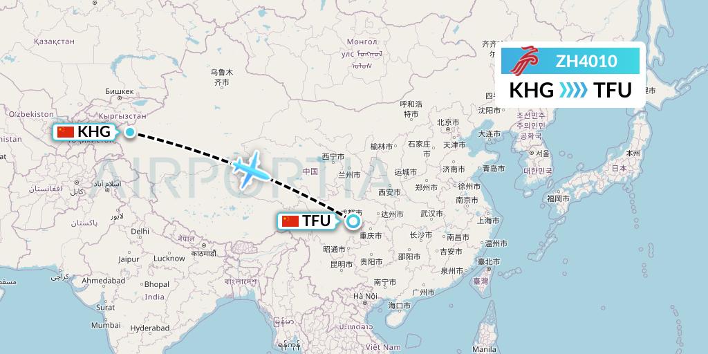 ZH4010 Shenzhen Airlines Flight Map: Kashgar to Chengdu