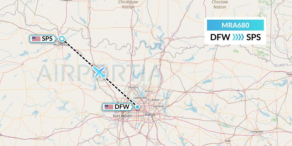 MRA680 Martinaire Flight Map: Dallas to Wichita Falls