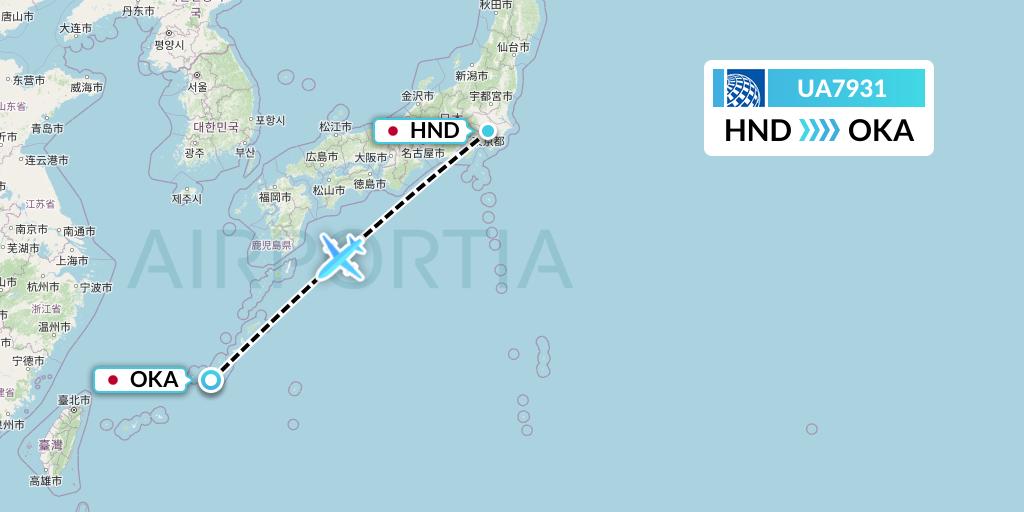 UA7931 United Airlines Flight Map: Tokyo to Naha