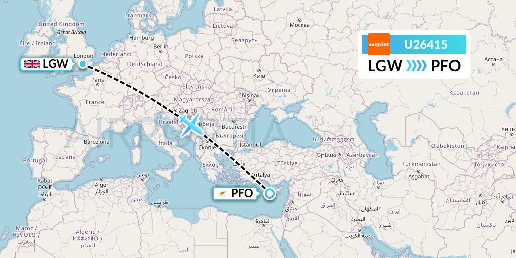 U26415 EasyJet Flight Map: London to Pafos