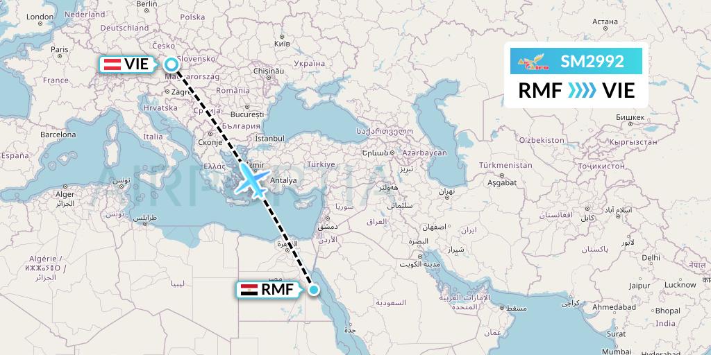 SM2992 Air Cairo Flight Map: Marsa Alam to Vienna