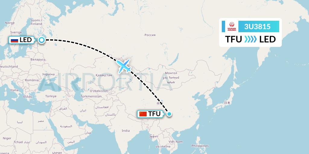 3U3815 Sichuan Airlines Flight Map: Chengdu to St. Petersburg